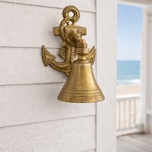 Vintage Solid Brass Wall Mount Anchor Bell Nautical Maritime Decor